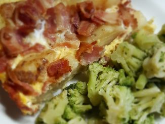 Potato Bacon Frittata and Broccoli in olive oil and garlic