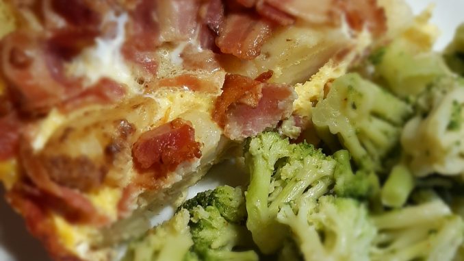 Potato Bacon Frittata and Broccoli in olive oil and garlic