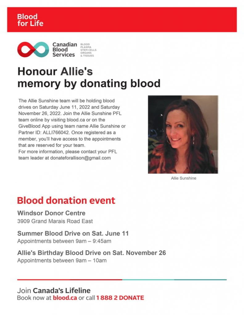 Honour Allie's memory by donating blood